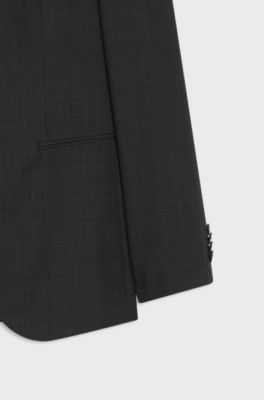 Two-piece slim-fit suit in micro-patterned wool, Black