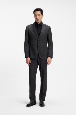 Two-piece slim-fit suit in micro-patterned wool, Black