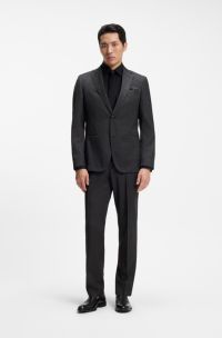 Two-piece slim-fit suit in micro-patterned wool, Black