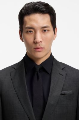 Two-piece slim-fit suit in micro-patterned wool, Black