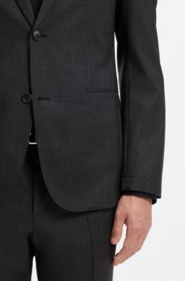 Two-piece slim-fit suit in micro-patterned wool, Black