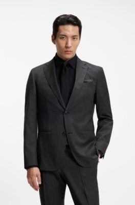 Two-piece slim-fit suit in micro-patterned wool, Black