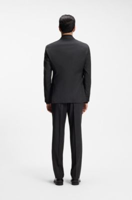 Two-piece slim-fit suit in micro-patterned wool, Black