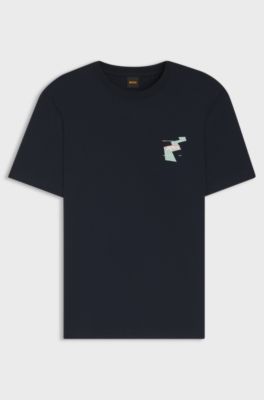 T-Shirt aus Baumwoll-Jersey mit Artwork-Print, Dunkelblau