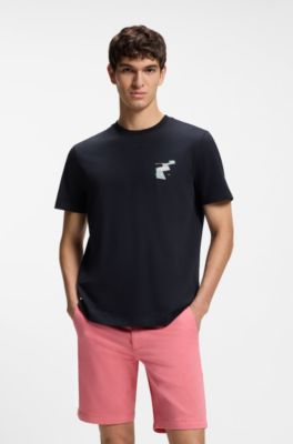 T-Shirt aus Baumwoll-Jersey mit Artwork-Print, Dunkelblau
