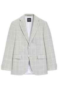 Slim-fit jacket in checked linen and virgin wool, Grey Patterned