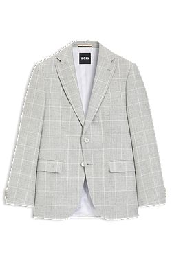 Slim-fit jacket in checked linen and virgin wool