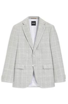 Slim-fit jacket in checked linen and virgin wool 4