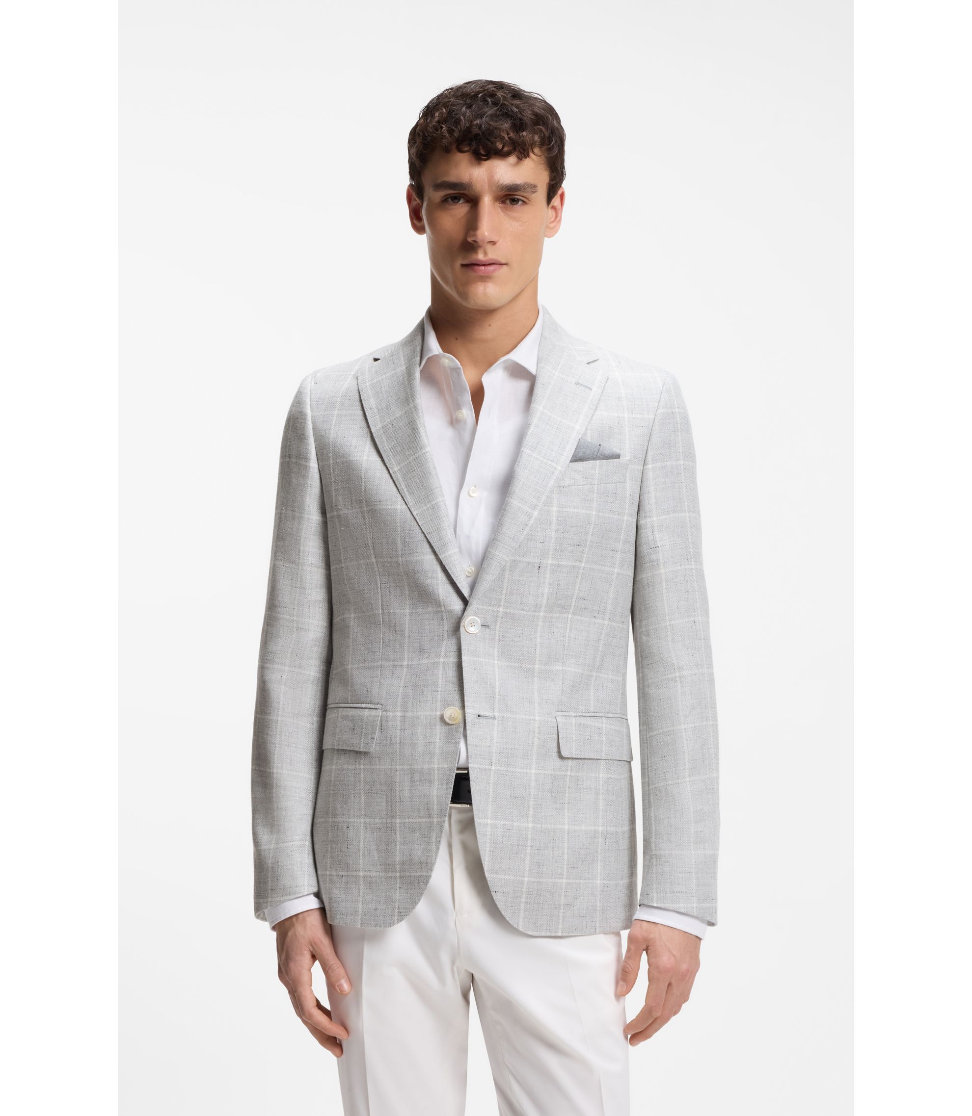 Slim-Fit Sakko aus kariertem Leinen und Schurwolle