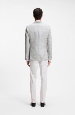 Slim-fit jacket in checked linen and virgin wool 2