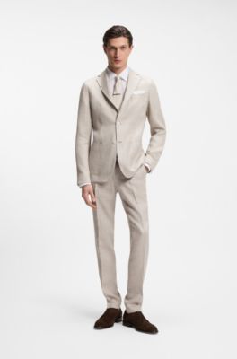 Slim-fit trousers in a linen blend, Light Grey