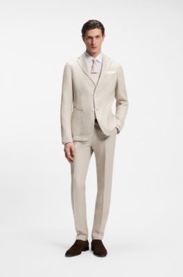 Pantaloni slim fit in misto lino, Beige