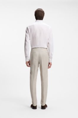 Pantaloni slim fit in misto lino, Beige