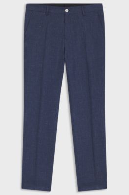 Slim-fit trousers in a linen blend, Dark Blue