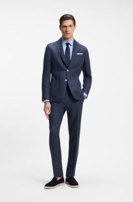 Slim-fit broek van linnenmix, Donkerblauw
