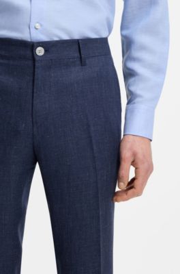 スリムフィットパンツ リネンブレンド, ダークブルー
