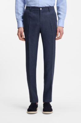 Slim-fit trousers in a linen blend, Dark Blue