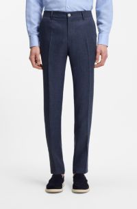 Pantalon Slim Fit en m&eacute;lange de lin, Bleu fonc&eacute;