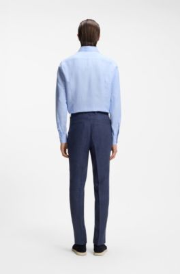 Slim-fit trousers in a linen blend, Dark Blue