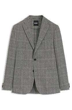 Slim-fit blazer in checked cotton and linen