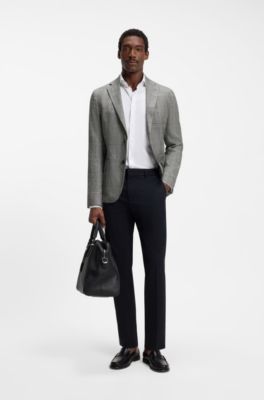 Slim-fit blazer in checked cotton and linen, Black