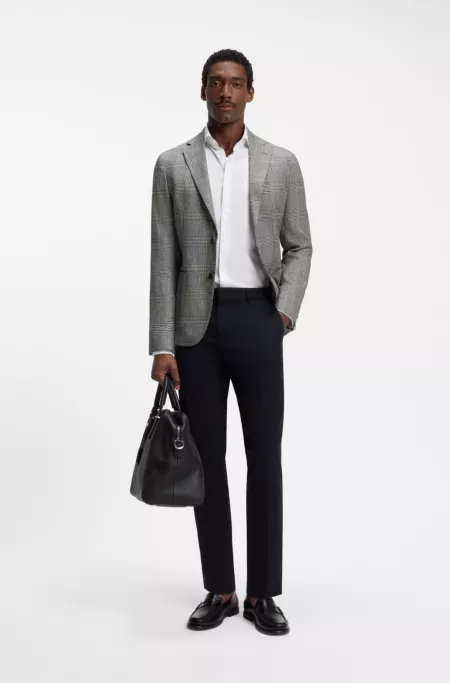Slim-fit blazer in checked cotton and linen