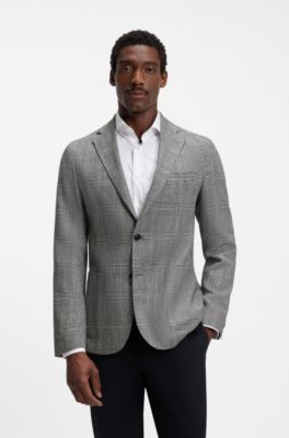 Slim-fit blazer in checked cotton and linen, Black