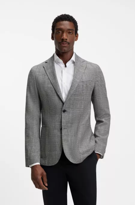Slim-fit blazer in checked cotton and linen