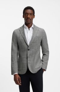 Slim-fit blazer in checked cotton and linen, Black
