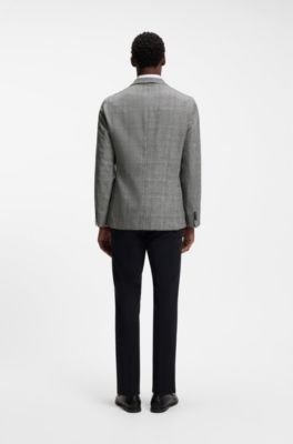 Slim-fit blazer in checked cotton and linen, Black