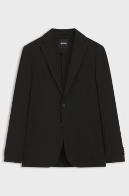 Slim-fit jacket in stretch-cotton seersucker, Black