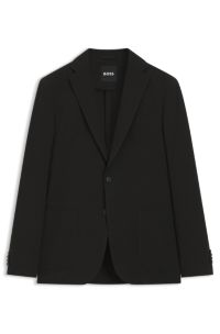 Slim-fit jacket in stretch-cotton seersucker, Black