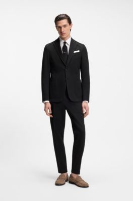 Slim-fit jacket in stretch-cotton seersucker, Black