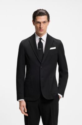Slim-fit jacket in stretch-cotton seersucker, Black