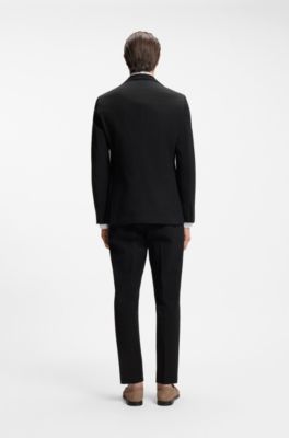 Slim-fit jacket in stretch-cotton seersucker, Black