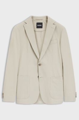 Slim-fit jacket in stretch-cotton seersucker, Light Beige