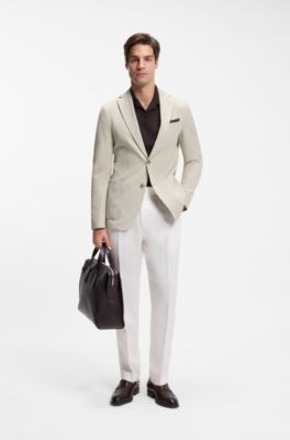 Slim-fit jacket in stretch-cotton seersucker, Light Beige