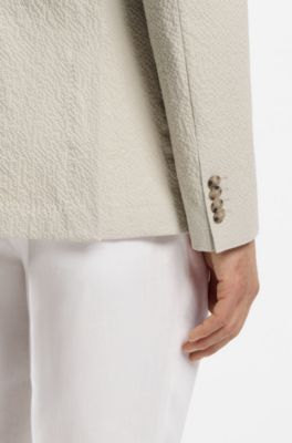 Slim-fit jacket in stretch-cotton seersucker, Light Beige