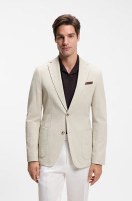 Veste Slim Fit en seersucker de coton stretch, Beige clair