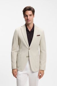 Slim-fit jacket in stretch-cotton seersucker, Light Beige