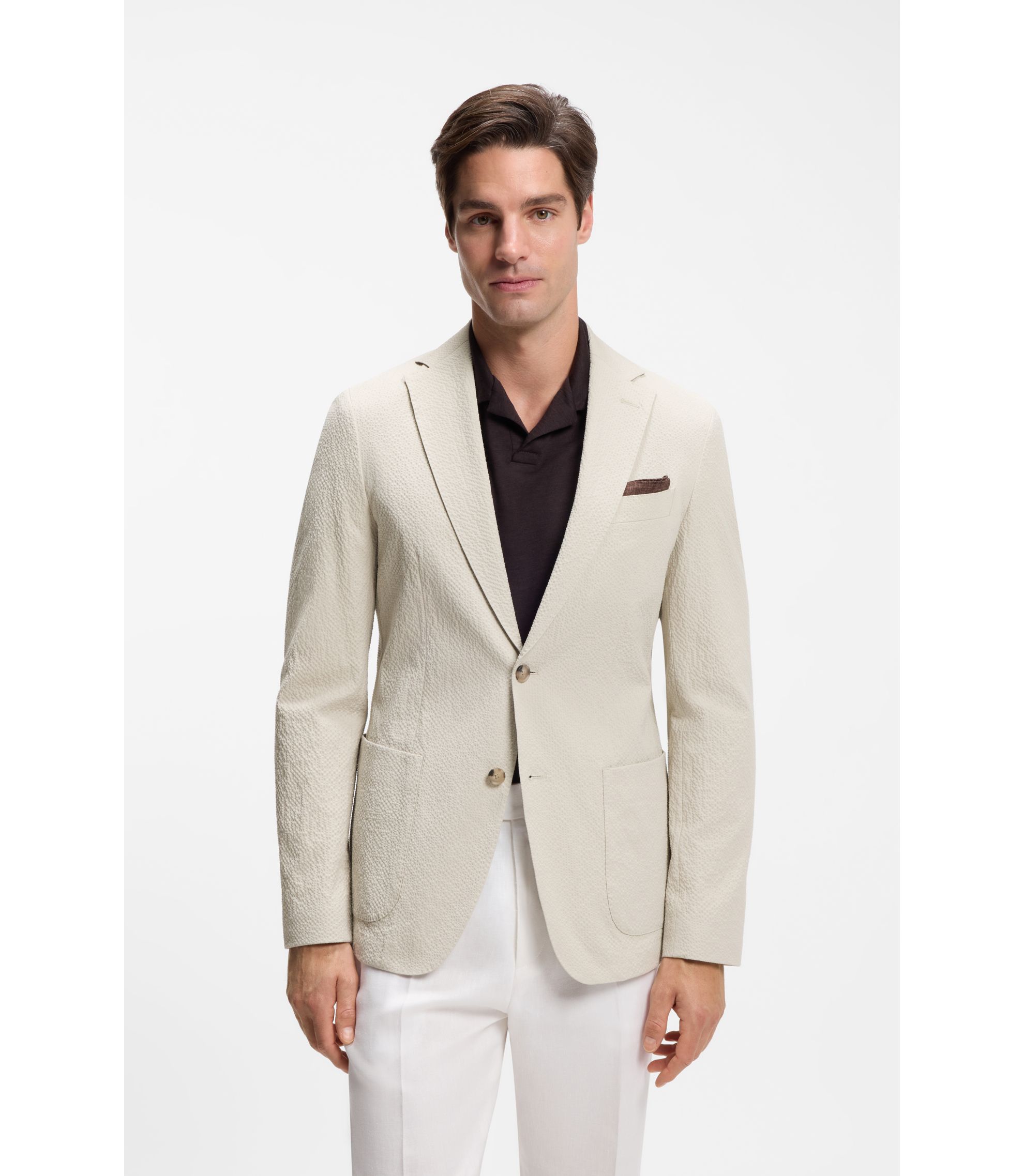 Slim-Fit Jacke aus elastischem Baumwoll-Seersucker