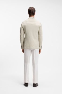 Slim-fit jacket in stretch-cotton seersucker, Light Beige