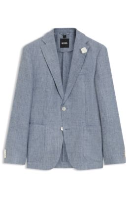 Slim-fit jacket in patterned linen, Light Blue