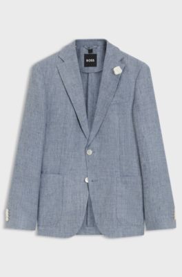 Slim fit-kavaj i m&ouml;nstrat linne, Ljusbl&aring;