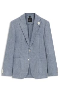 Slim-fit jacket in patterned linen, Light Blue