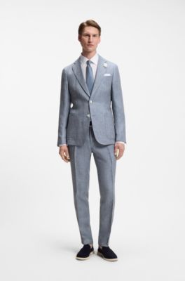 Slim-fit jacket in patterned linen, Light Blue