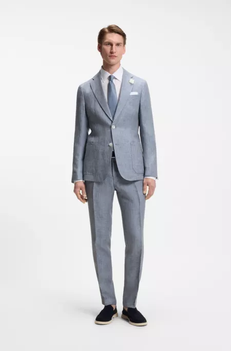Slim-fit jacket in patterned linen