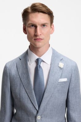 Slim-fit jacket in patterned linen, Light Blue