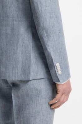 Slim-fit jacket in patterned linen, Light Blue