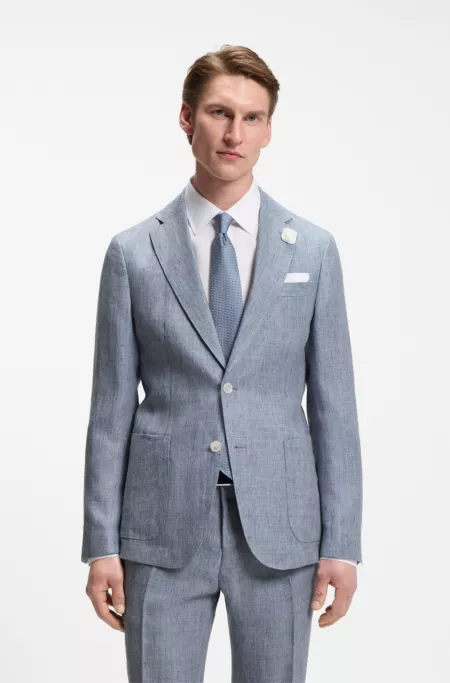 Slim-fit jacket in patterned linen